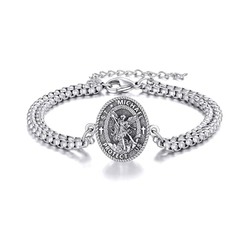 Religious Medal Bracelet 925 Sterling Silver Religious Protector Jewelry Gift for Women Men