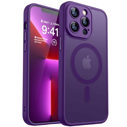 CANSHN Funda Magnética para iPhone 13 Pro MAX(6.7 Pulgadas), Compatible con MagSafe, [Protección Total de La Cámara] Carcasa Fondo Mate Translúcido,Morado Oscuro