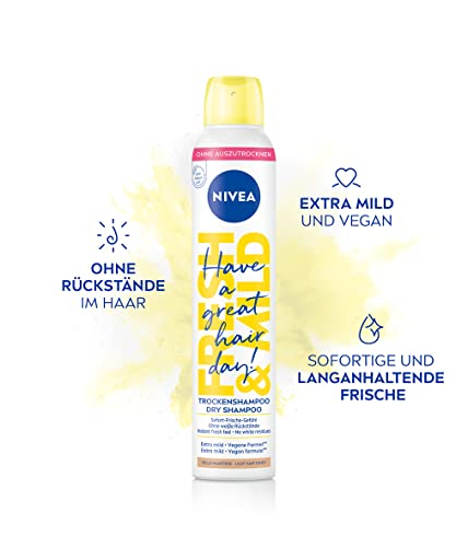 NIVEA Trockenshampoo Fresh & Mild (200 ml), extra mildes Trockenshampoo Spray für helle Haartöne mit angenehmem Duft, Trockenhaarshampoo für sofortige Frische (Packung mit 2)