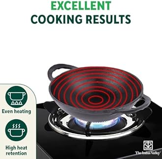 The Indus Valley Pre-Seasoned Cast Iron Cookware Set | Kadai (20.3cm/1.4L) + Kadai (25.2cm/2.2L) | Kitchen Cooking Combo Pots and Pans Set of 2Pcs | Naturally Nonstick Black