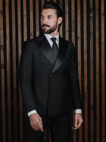 Men's Double Breasted Tuxedo with Satin Lapel, Jetted Pockets Sharp & Bold Formal Attire for Wedding Party3