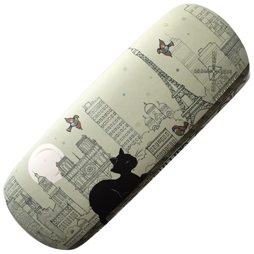 KIUB Etui à lunettes rigide - Motif Chat avec des oiseaux et aussi la Tour Eiffel de Paris Cover