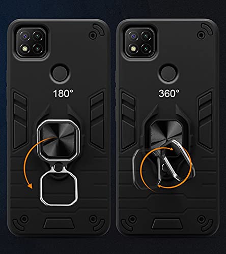 Image of Pikkme D5 Tough Armor Bumper Back Cover Case for Redmi 9,Redmi 9C |Ring Holder & Kickstand in-Built (Black)