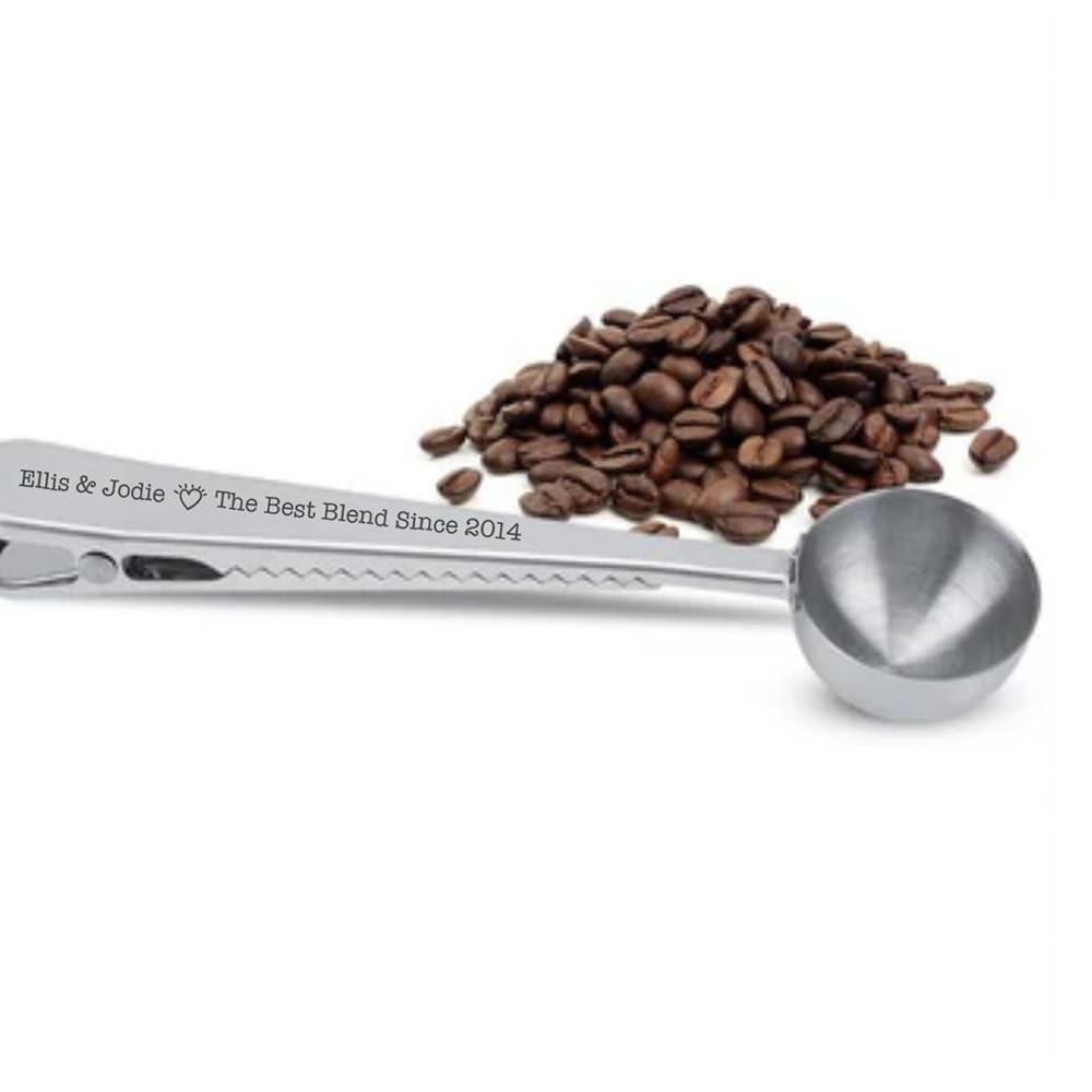 Personalised Engraved Coffee Spoon Scoop and Bag Clip. Coffee Lover's Gift, Stocking Filler, Him or Her, Secret Santa, Birthday New Home