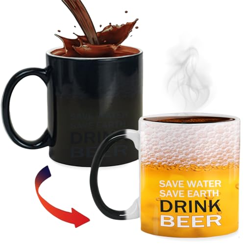 ZONSUSE Bière Tasse à Café Magique, Bulle de Mug Original Changeant de Couleur, Pattern Mug Thermoréactif pour Amateur de Bière 330ml