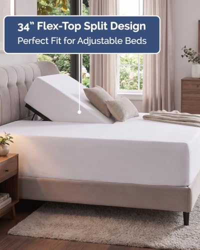 Image of Extra Deep Flex Top Split Head King Fitted Sheet - Hotel Luxury Single Fitted Sheet Only - Easily Fits 18 inch to 24 inch Mattress - Ultra Soft, Wrinkle Free w /Extra Deep Pockets - White