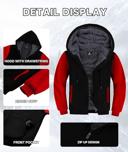 Image of V VALANCH Men Hoodies Zip Up Sherpa Lined Sweatshirts Heavyweight Thick Warm Fleece Winter Jacket