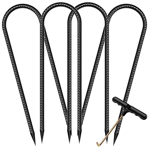 Trampoline Stakes Anchors High Wind Heavy Duty 12inch U Type Safety Trampoline Wind Stakes Galvanized Steel (4Pcs, Black) Cover