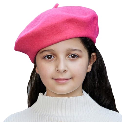 Gajaous Gorro de lã para crianças, gorro clássico de moda quente de cor sólida para meninos e meninas, ROSA, Tamanho único