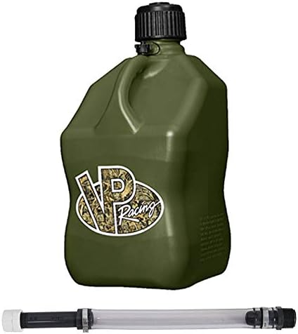 VP Racing Fuels 5 Gallon Square Motorsport Utility Container Camo w/ 14 Inch Deluxe Filler Hose Close-Trimmed Cap and Neck for Tight Seal