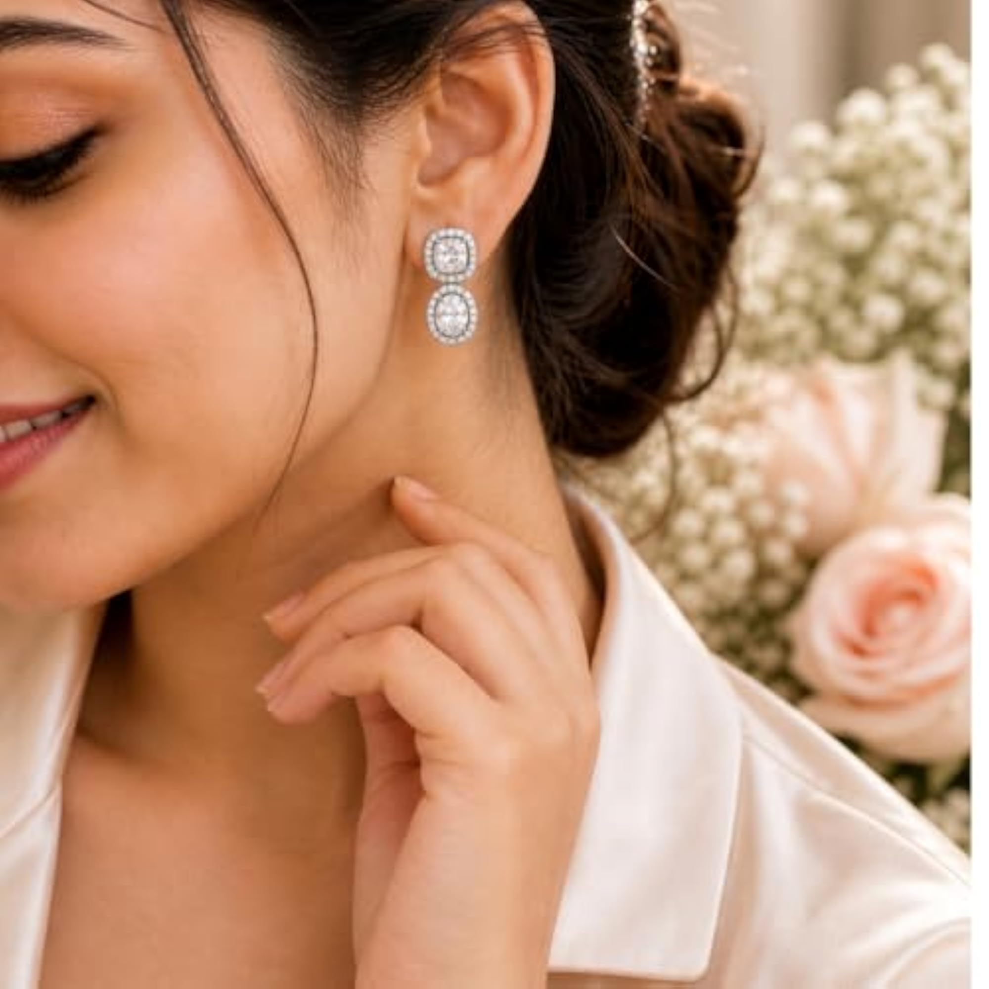 Women's 925 Sterling Cushion & Oval Halo Drop Earrings