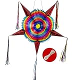 Mexican Star Pinata with Red Cones and 30-ft Rope, Extra Large Cinco de Mayo Piñata for Adults or Kids, Piñata para Cumpleaños, Fiesta Party Decorations (TexMex Fun Stuff)