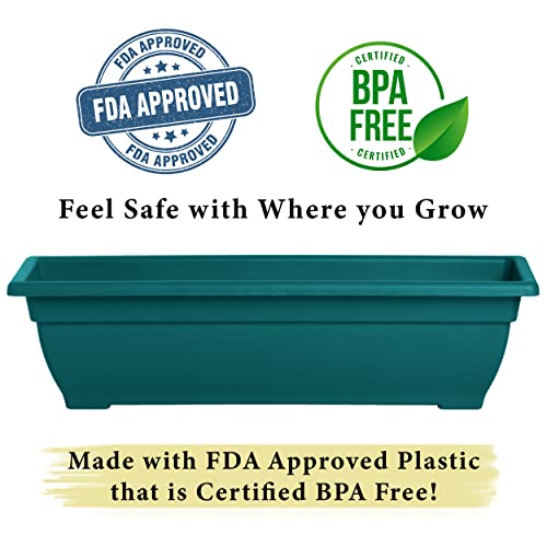 Backyardbounty Rectangle Planter Box, 24 Inch Indoor/Outdoor Rectangular Planter, Durable Uv Resistant, 4 Gallon Plastic Window Box Trough, Use For Herbs, Succulents, Vegetables (Gem | 4 Pack) #TOP4