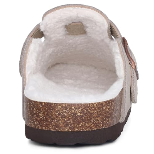Image of KIDMI Women's Fur Lined Genuine Suede Clogs Fuzzy Cork Footbed Potato Shoes