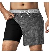 BRISIRA Mens Swim Trunks 5 Inch Compression Liner Beach Swim Shorts Bathing Suit Quick Dry 4-Way ...