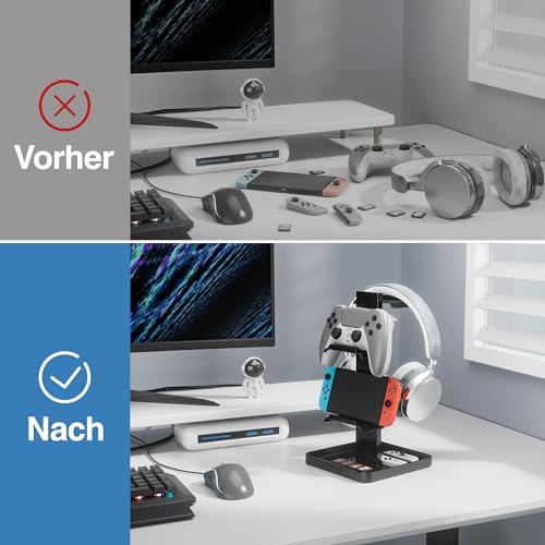 Josmimic Upgraded Headphone Stand & Controller Holder – Metal Headset Hanger with Bottom Storage for Headphones, Game Controllers of Switch, iPad, PS5/PS4, and Mobile Devices - Image 6