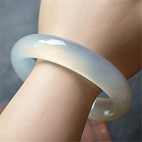 Bracelet jonc en jade véritable et calcédoine blanche prestige