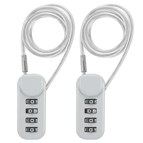 Image of PATIKIL 2 Pack 4 Digit Combination Lock, Helmet Padlock Cable Lock Gym Locker Lock with 1.97Ft Flexible Security Steel Lock Wire for Bike Locker Travel Luggage, Grey