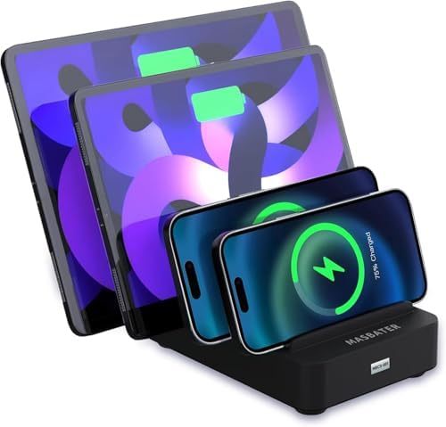 4-Port Charging Station for Multiple Devices, USB Charger Stations Multi-Device Organizer Charging Dock, Compatible with Cell Phones, iPads, Kindle Tablets, and Other Electronics (Black)