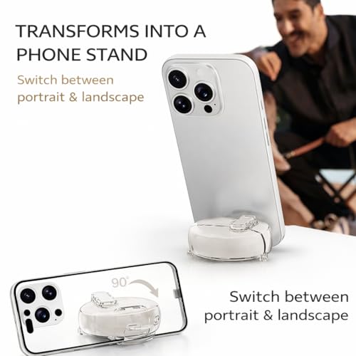 Image of Clear TPU Case for OnePlus Buds Pro 3 with Metal Keyring, Built-in Phone Stand, Locking-Switch Design Cover (Transparent Black with Stand)
