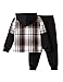 Fdqin Boys Sweatsuit Fall Outfits Flannel Plaid Hoodie Shirt and Casual Sweatpants with Pocket Black 13-14Year