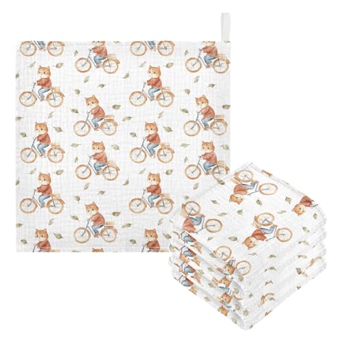 vvfelixl Baby Muslin Washcloths Cat Riding A Bike Baby Burp Cloths Cotton Babys Face Towel for Newborn Infants Boys Girls Soft and Absorbent 11.8 X 11.8 in, 3 Pack3