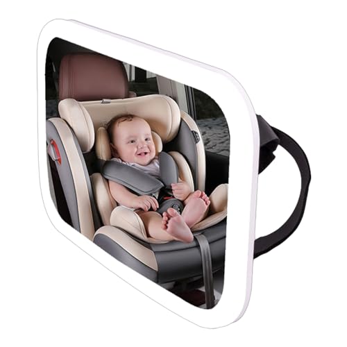 Huasean Espejo de Asiento de Coche para niños,Espejo de Seguridad para niños para Coche - Espejo para niños en el Asiento Trasero - Espejo de Coche con luz Nocturna LED Gran Angular, Resistente a