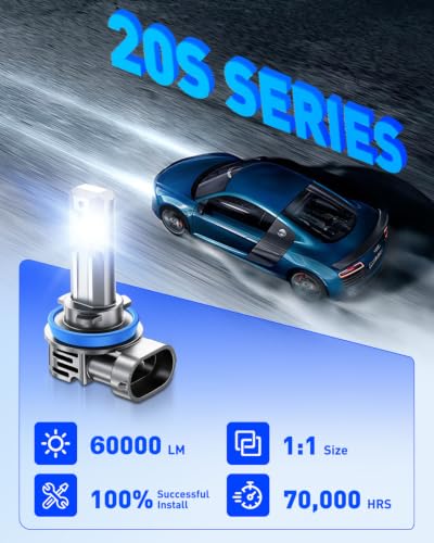 Image of AUTOONE H11 /H9 /H8 LED Bulb, 12xBrighter 60000LM H11 Lights Replacement, No Flickering, 3 Min Quick Install, Longer Lifespan, Pack of 2
