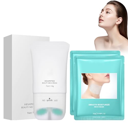 Crema Reafirmante de Cuello 110g y 2PC Máscara Para Cuello, Crema para Reducir las Arrugas, Crema Para el Cuello y Escote Reafirmante, para Flacidez, Líneas Finas, facialmask-11