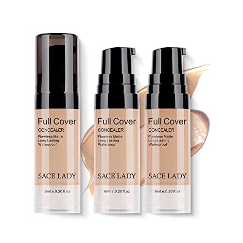 2 Colors Pro Full Cover Liquid Concealer Set, Waterproof Smooth Matte Flawless Concealer Foundation Corrector Kit for Eye Dark Circles Spots Face Concealer Makeup Base, 6ml/0.20Fl Oz