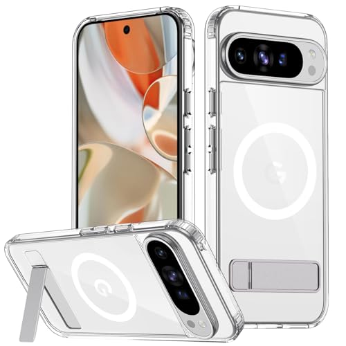 Mondelete Magnetic Case for Google Pixel 9 Pro XL, Adjustable Kickstand[Compatible with Magsafe], [Military Grade Drop Tested], Non-Slip Shockproof Slim Case for Google Pixel 9 Pro XL,Clear