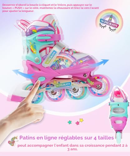 4-Pejiijar Licorne Rollers Enfant avec Roues Lumineux Patins à roulettes Alignées Rollers en Ligne Taille Ajustable Rollers Quad pour Filles Femmes Débutants Cadeau de Noël d'anniversaire – vue 7