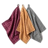 SaoTi Paños de Cocina Algodon Rizo 50x50 cm Set 3 Colores Decorativos - Paño Cocina Rizo Ultraabsorbente Presilla Reforzada - Toallas de Algodon Premium Multiusos Hogar (Burdeos, Mostaza, Gris)