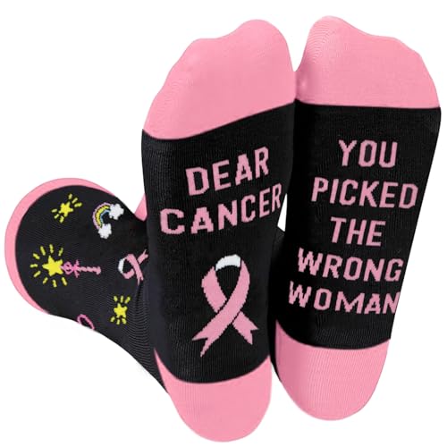 Hiwelove Chaussettes de rétablissement pour femme « Get Well Soon » - Cadeaux confortables pour la sensibilisation au cancer du sein - Cadeaux confortables pour les patientes en chimio, rose/noir,