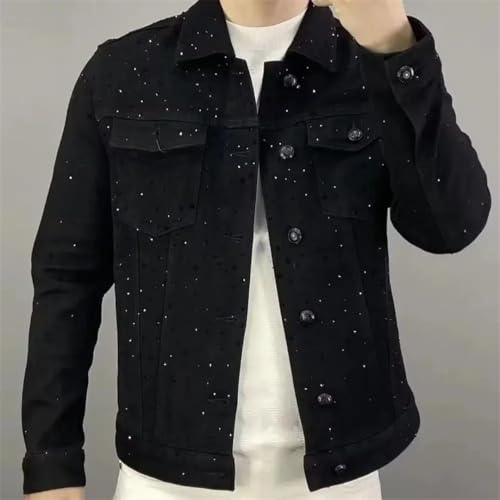 Men Jeans Coat For Button Slim Short Denim Jackets Man Diamond Coat2