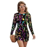 Glow in Dark Splatter Neon Women's Long Sleeve Casual Midi Party Dress Business Work Fall Dresses