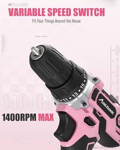 Image of AVID POWER 20V MAX Power Drill Kit, Cordless Drill Set with Battery and Charger, 2 Variable Speed, 3 /8-Inch Keyless Chuck, 19 Position and 22pcs Bits - Pink