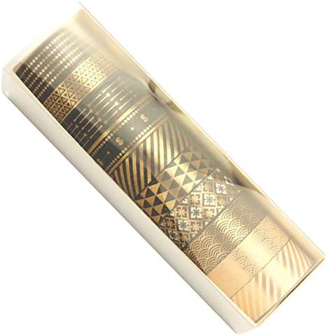 DXIA 10 Rolls Washi Tape Set, Black and Gold Foil Flower Decorative Tape, Scrapbook Tape Craft Supplies, for DIY Crafts and Gift Wrapping Holiday, Decoration Office Party Supplies
