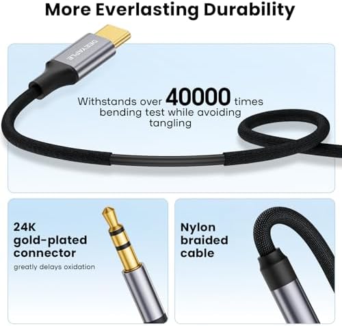 Deeyaple USB C to Aux, 4FT/1.2M, Type C to 3.5mm Audio Cable Headphone Jack Cable for Car Mobile Phone, iPhone17 16 15, iPad Pro, Samsung Galaxy S24 S23 S2010, Google Pixel,Oneplus Grey (1) - 3