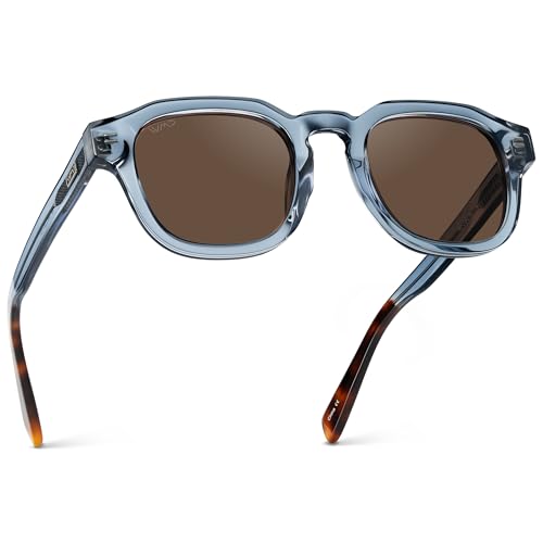 WMP Eyewear – Men’s Square Polarized Sunglasses: Thick Acetate Frame, Bold Geometric Shape, 5-Barrel Hinges, Retro 60s Design