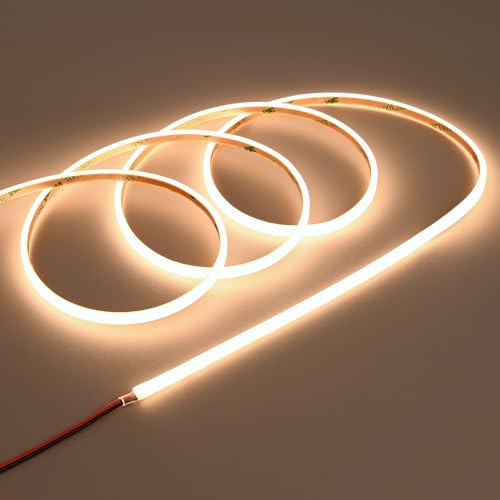 Image of TOPAI Ultra Thin Neon LED Strip Waterproof 3000K Warm White 24V, 5x3mm Triple Sided 180 Lighting, 16.4ft Self Adhesive, CRI>90 320 LED /m Dense Dotless, Flexible & Cuttable (Power Supply Not Included)