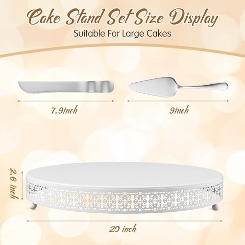Wenqik White Cake Stand 20 Inch Metal Round Cupcake Dessert Stand with Cake Cutting, Spatula Cookies Cupcake Pastry Display Candy Holder Fruit Serving Tray for Wedding Birthday Party by Wenqik - Image 2