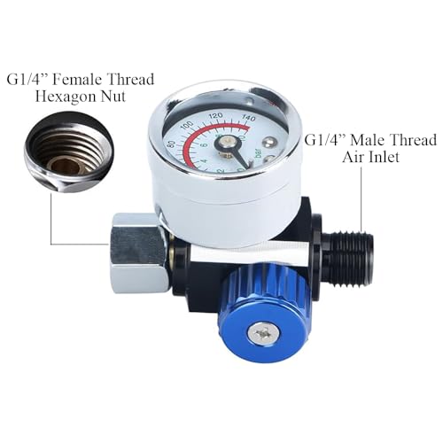 SEIWEI 2PCS Air Compressor Pressure Regulator Aluminum Alloy with Gauge, 0-140 PSI Male Thread 1/4