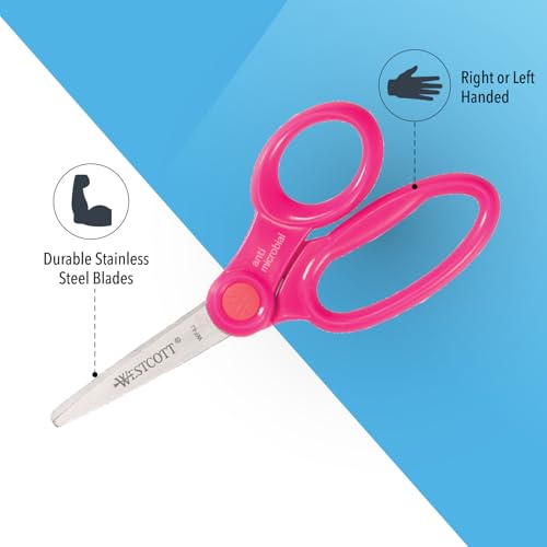 Image of Westcott 5-Inch Pointed Safety Scissors For Kids, Back to School, Classroom Supplies, Assorted, Pack of 12 (14872)