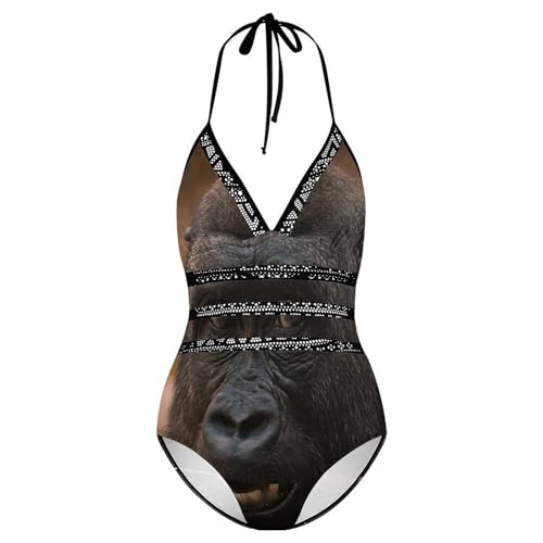 Bikini set une pièce imprimé orang-outan avec tissu extensible et séchage rapide