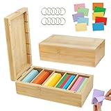 A8 Karteikarten Box Holz, 22,4 x 10 x 7,5 cm Aarteikarten Box mit Klappdeckel, Karten Aufbewahrungsbox Holzs mit 500 Bunten Karteikarten und 10 Binderinge, für Büro, Schulen und Heim