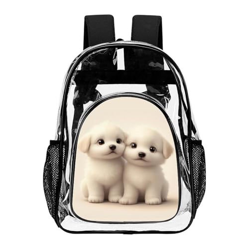 Water-Resistant Portable Transparent Backpacks with Side Mesh Pockets for Women and Men Casual Daily Use (Cute Animal Maltese)