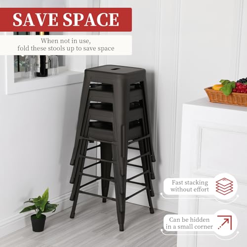 Image of FDW Metal Bar Stools Set of 4 Counter Height Bar Stools 24 Inches Industrial Bar Chairs Patio Stool Stackable Backless Stool Indoor Outdoor Metal Kitchen Stools Bar Chairs (Bronze, 24 inch)