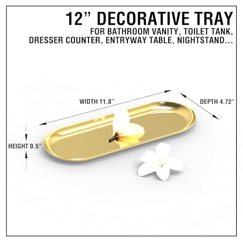 image for AquaChase 2 Pack Golden Bathroom Sink Vanity Decorative Tray, 12in Ova