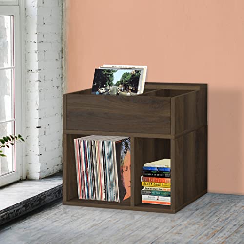 Way Basics 2 Tier Vinyl Record Multi Shelf Lp Records Bookcase, Royal Walnut #TOP3